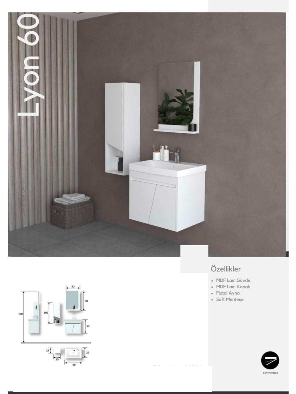 Lyon 60 Banyo Mini Banyo Dolabı