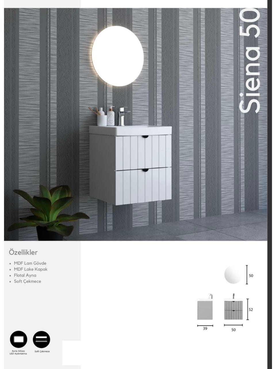 Siena 50 Banyo Mini Banyo Dolabı