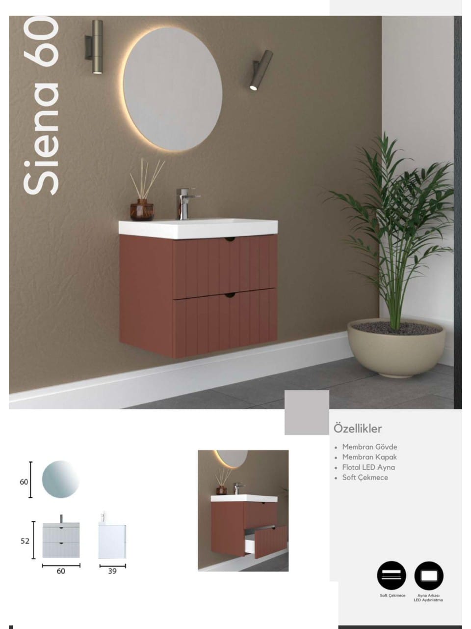 Siena 60 Banyo Mini Banyo Dolabı